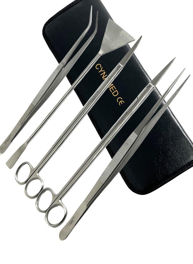 CYNAMED GERMAN FISH AQUARIUM CLEANING KIT STAINLESS 5PCS WITH POUCH BASIC TOOLS SCISSORS TWEEZERS SPATULA CYNAMED - Image 1